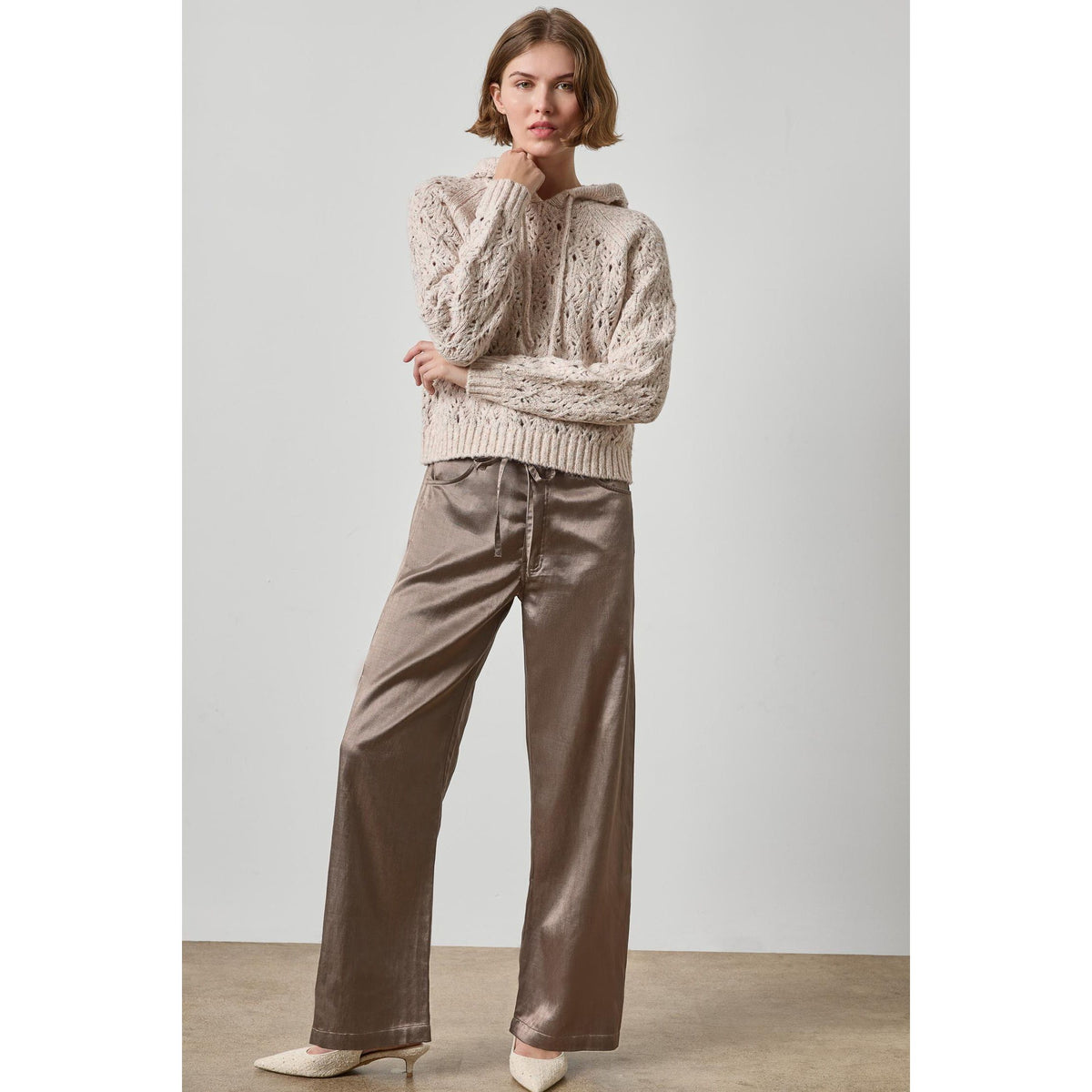 Lilla P Long Sleeve Hoodie Sweater in Gardenia