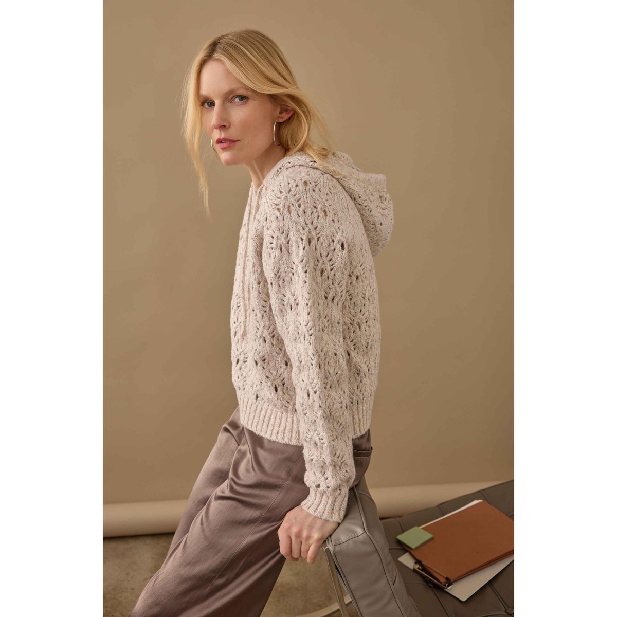 Lilla P Long Sleeve Hoodie Sweater in Gardenia