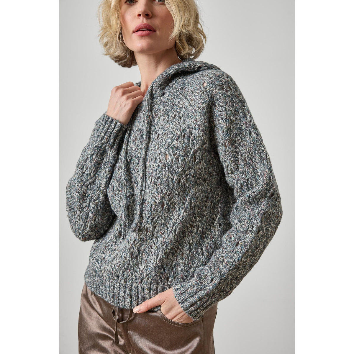 Lilla P Long Sleeve Hoodie Sweater in Shadow PA3598
