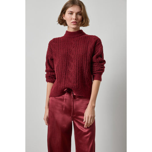 Lilla P Relaxed Cable Knit Sweater in Port PA3606
