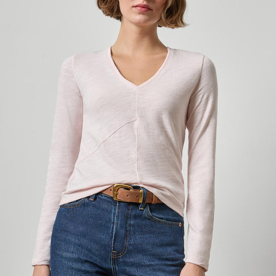 Lilla P Vintage Long Sleeve Tee V Neck in Roseblush