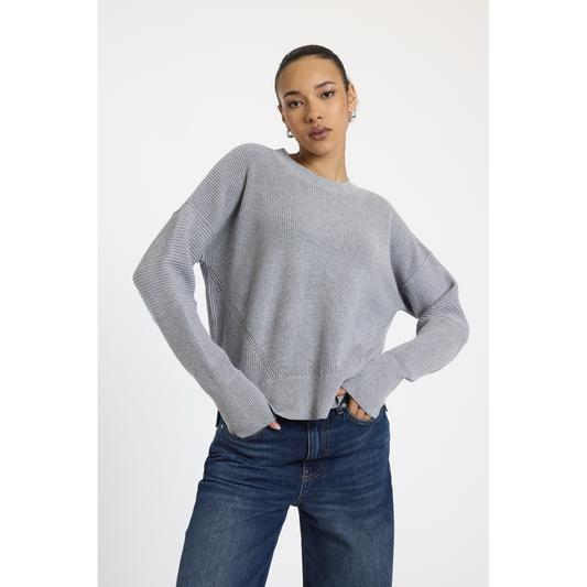 Wispr by Brodie 100% Cotton Lana Rib Detail Crew in Mid-Grey