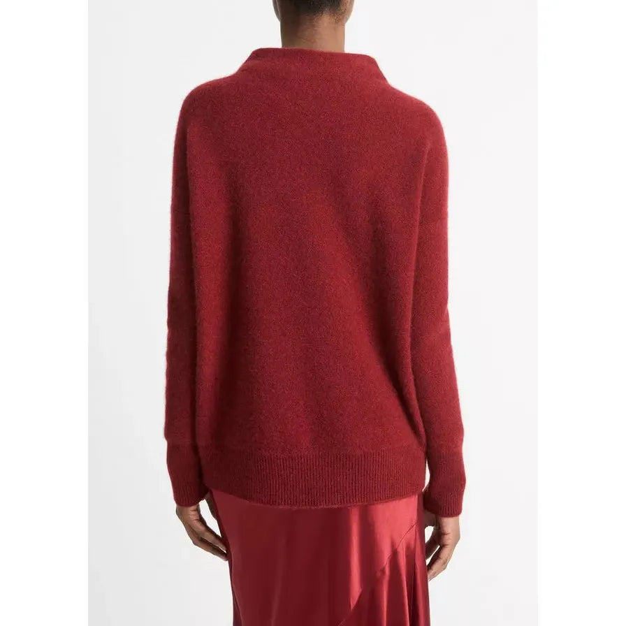 Vince Plush Cashmere Funnel MNeck Sweater in Heather Ruby Ink