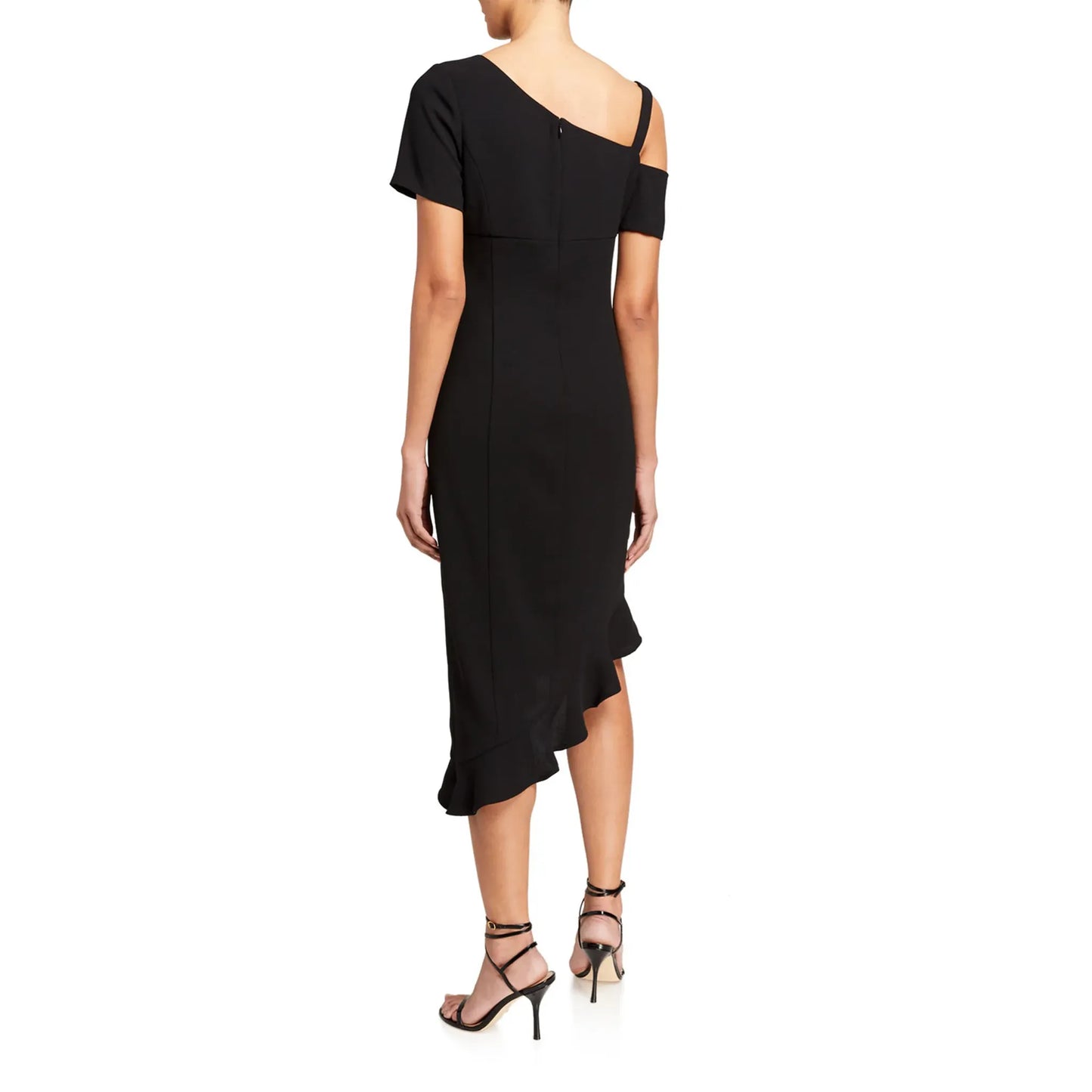 Consignment022 Focus by Shani Asymmetric Dress with Floral Detail in Black