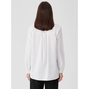 Eileen Fisher Washed Organic Cotton Poplin Classic Collar Long Shirt in White