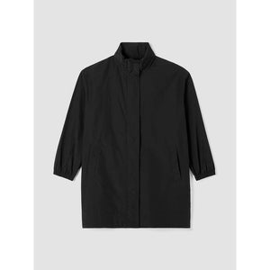 Eileen Fisher Light Cotton Nylon Stand Collar Long Coat in Black