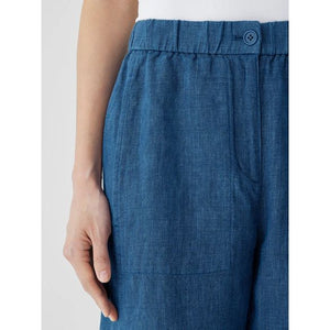 Eileen Fisher Washed Organic Linen Delave Wide Trouser Pant in Atlantis
