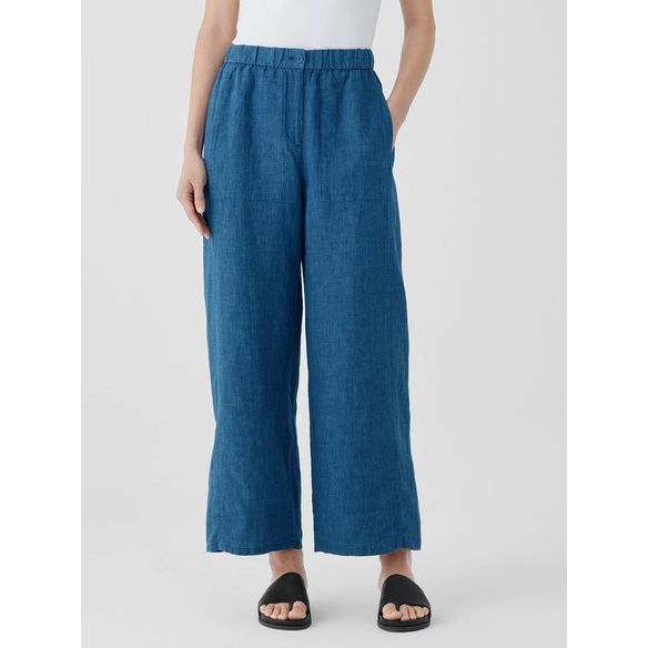 Eileen Fisher Washed Organic Linen Delave Wide Trouser Pant in Atlantis