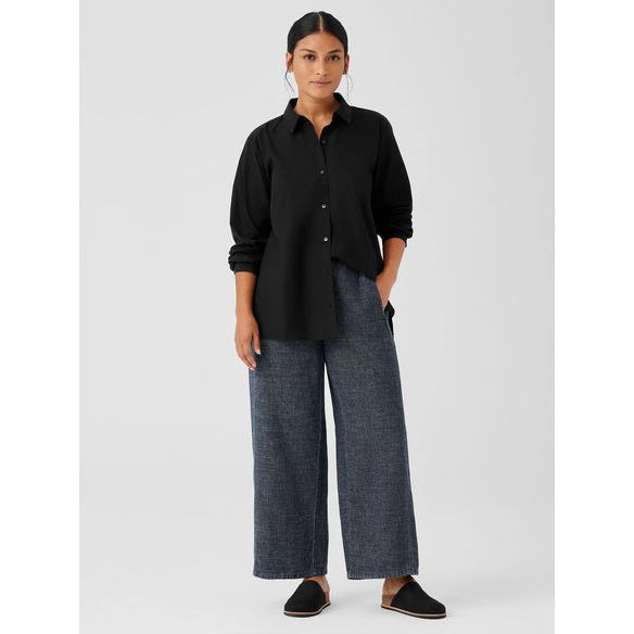  Eileen Fisher Tweedy Hemp Cotton Wide-Leg Pant in Denim