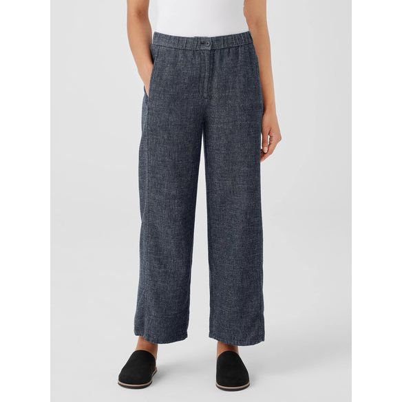  Eileen Fisher Tweedy Hemp Cotton Wide-Leg Pant in Denim