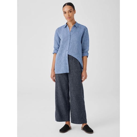 Eileen Fisher Tweedy Hemp Cotton Wide-Leg Pant in Denim