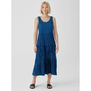 Eileen Fisher Crushed Silk Tiered Dress in Atlantis