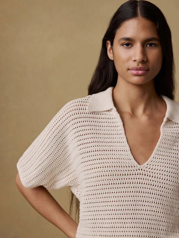 Faherty Seacoast Crochet Polo in Cream