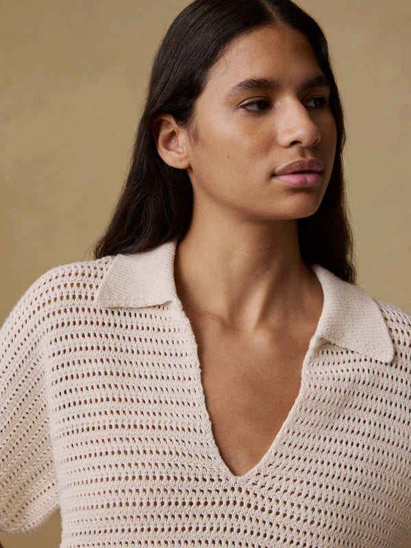 Faherty Seacoast Crochet Polo in Cream