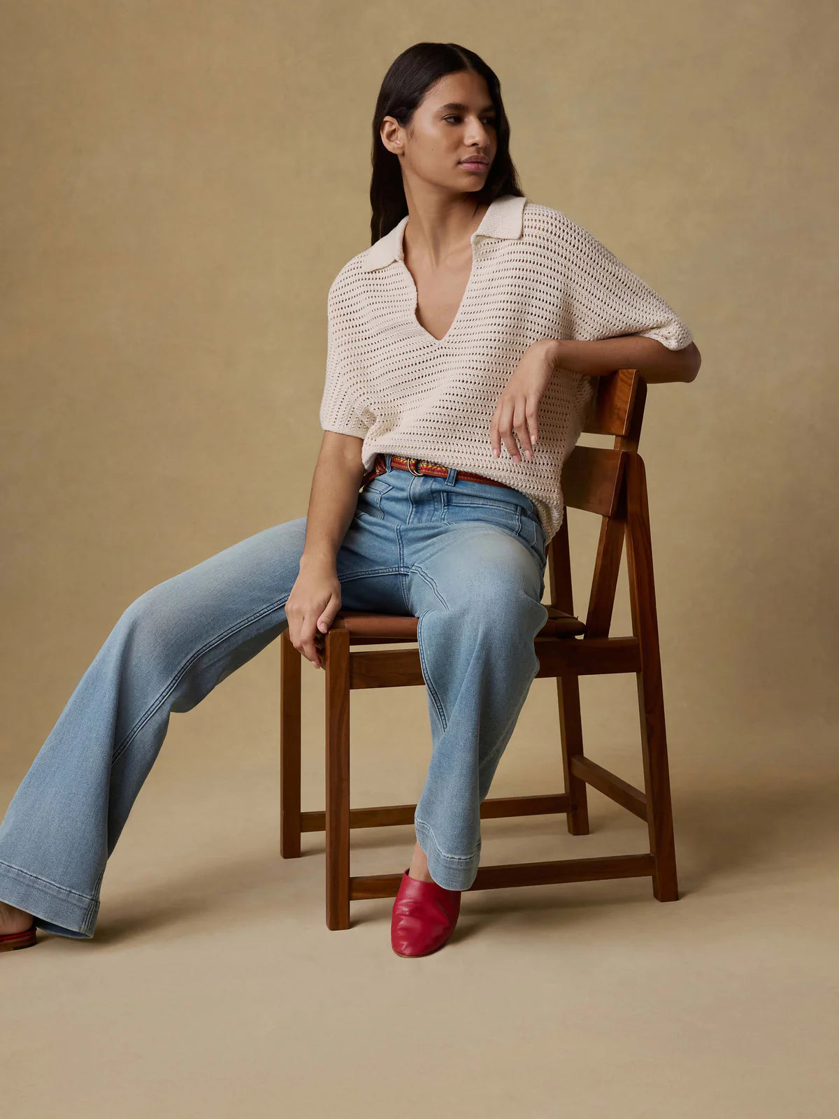 Faherty Seacoast Crochet Polo in Cream