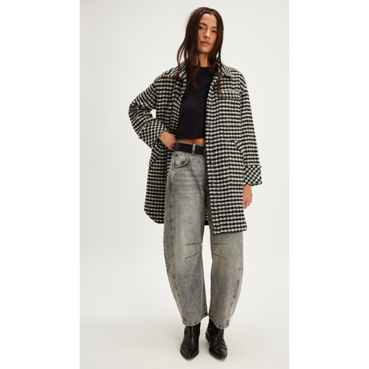 Free People Get Around Houndstooth Shirt in Black/White Combo