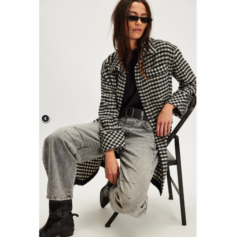 Free People Get Around Houndstooth Shirt in Black/White Combo