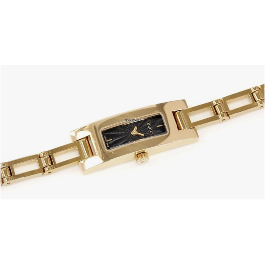 Gucci 3900L Ladies 12mm Black Guilloche Dial Gold Bracelet Watch Rectangular