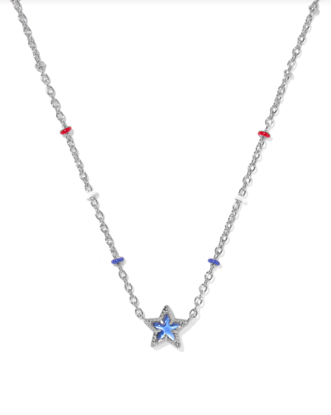 Kendra Scott Mini Cassidy Short Pendant Necklace in Silver Cobalt Blue Illusion