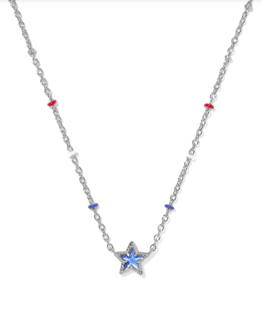 Kendra Scott Mini Cassidy Short Pendant Necklace in Silver Cobalt Blue Illusion