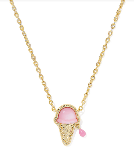 Kendra Scott Ice Cream Pendant Necklace in Gold Pastel Pink Mother of Pearl