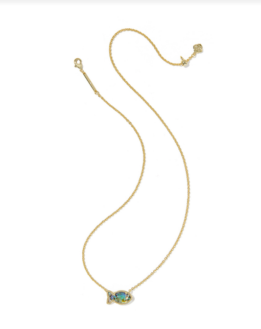 Kendra Scott Parker Fish Pendant Necklace in Gold Abalone Shell