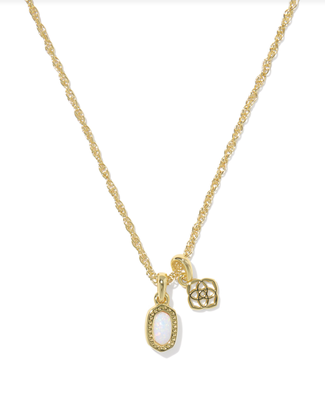 Kendra Scott Mini Elisa Dira Necklace in Gold Bright White Opal