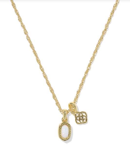 Kendra Scott Mini Elisa Dira Necklace in Gold Bright White Opal