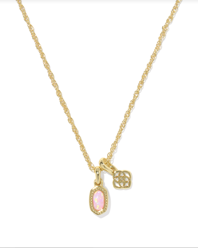 Kendra Scott Mini Elisa Dira Necklace in Gold Light Pink Opal