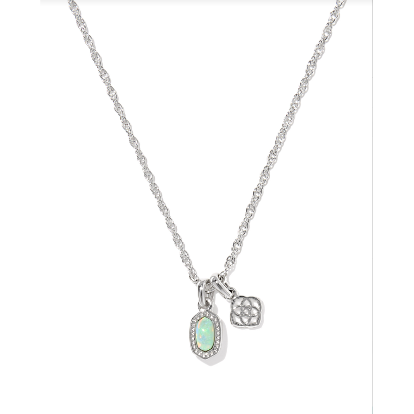 Kendra Scott Mini Elisa Dira Necklace in Silver Green Opal