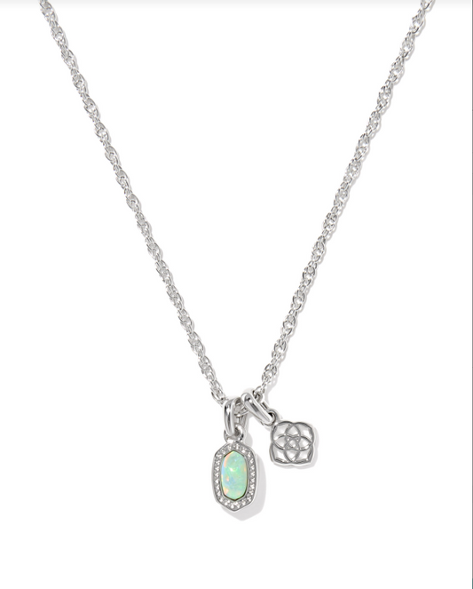 Kendra Scott Mini Elisa Dira Necklace in Silver Green Opal
