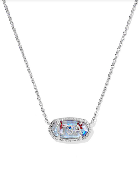 Kendra Scott Elisa USA Short Pendant Necklace in Silver Red, White, Blue Star Illusion