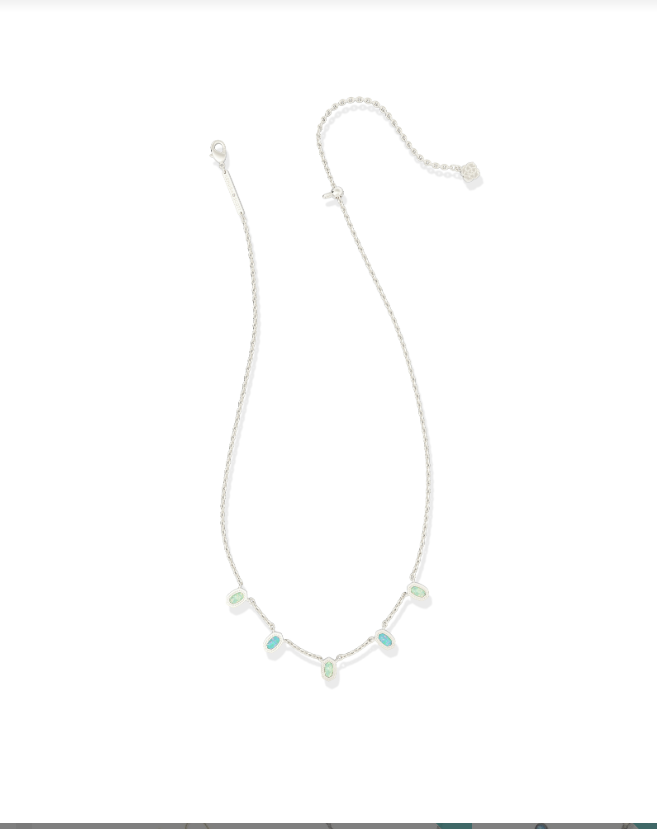 Kendra Scott Mini Elisa Strand Necklace in Silver Green Mix