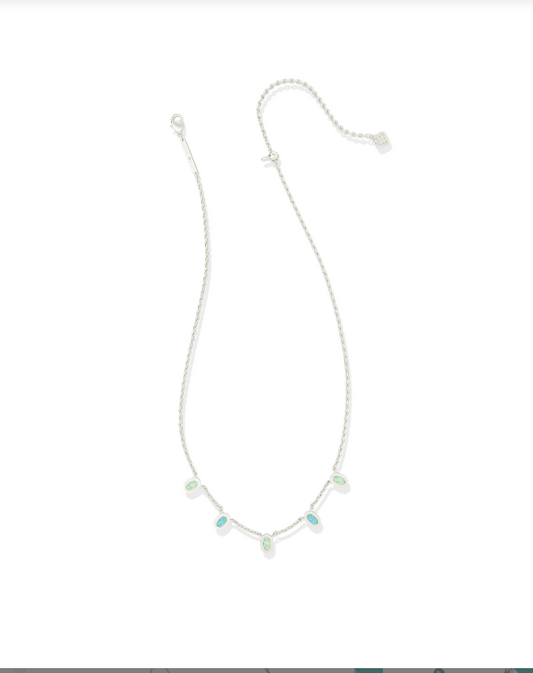 Kendra Scott Mini Elisa Strand Necklace in Silver Green Mix