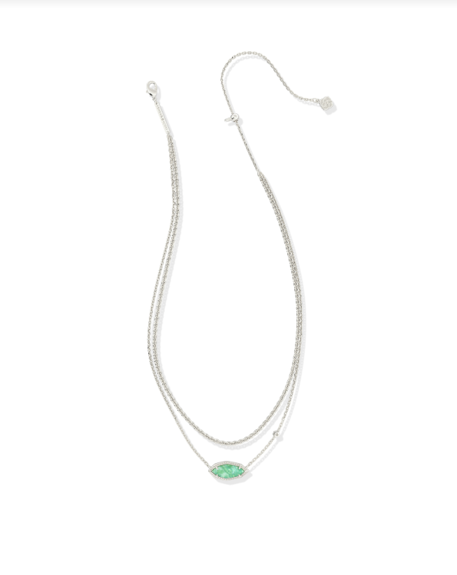 Kendra Scott Ophelia Multi Strand Necklace in Silver Mint Iridescent Abalone