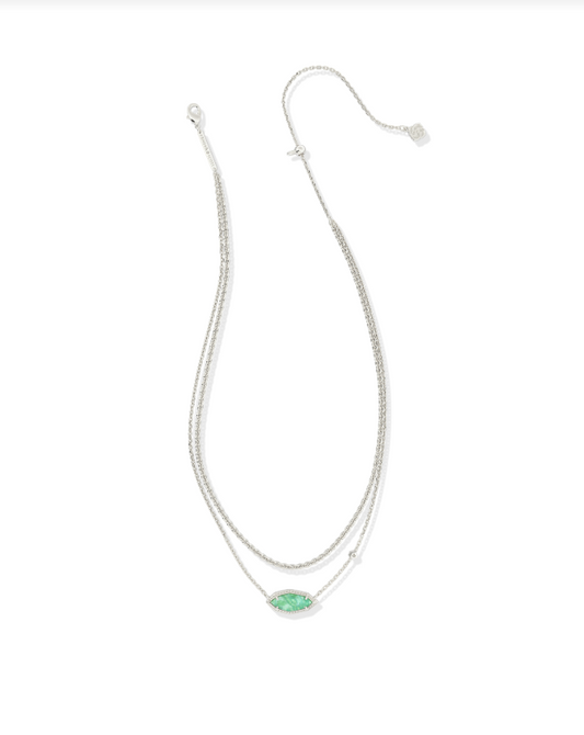 Kendra Scott Ophelia Multi Strand Necklace in Silver Mint Iridescent Abalone