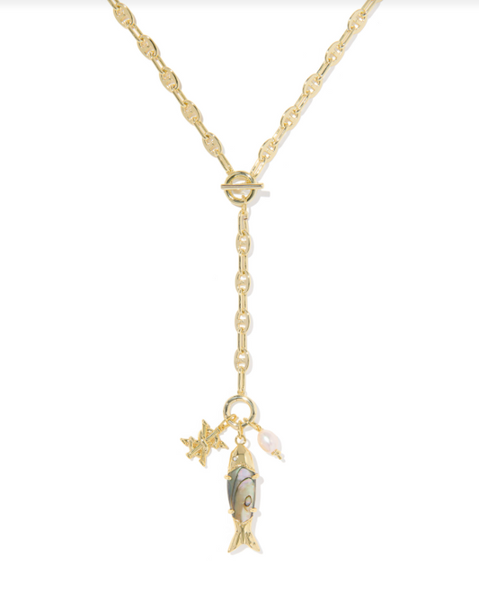 Kendra Scott Parker Fih Long Charm Necklace in Gold Abalone Shell