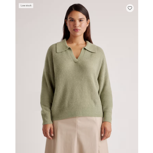 Quince Baby Alpaca-Wool Waffle Stitch Polo Sweater in Sage 