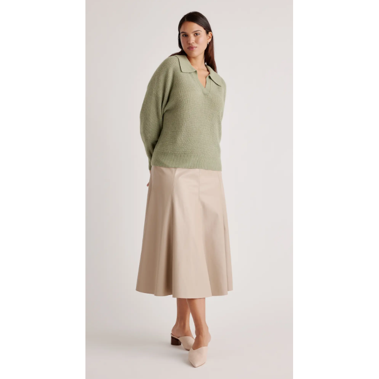 Quince Baby Alpaca-Wool Waffle Stitch Polo Sweater in Sage 