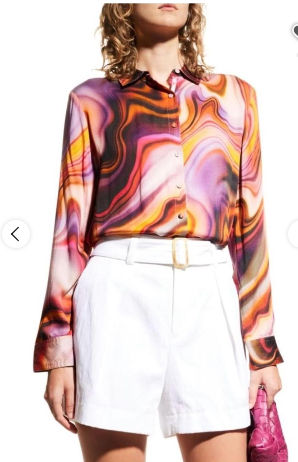 Johnny Was Nessi Swirl-Print Button-Down Shirt