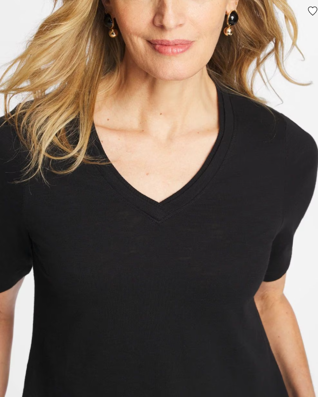 Chico's Cotton Slub V-Neck Tee in Black