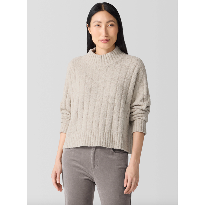 Eileen Fisher Cotton Fluff Rib Turtleneck in Dove