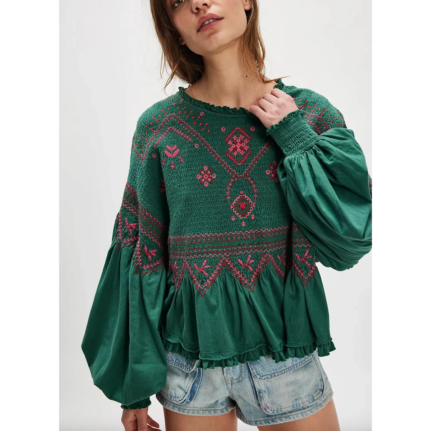 Free People Holly Knit Top Green Combo