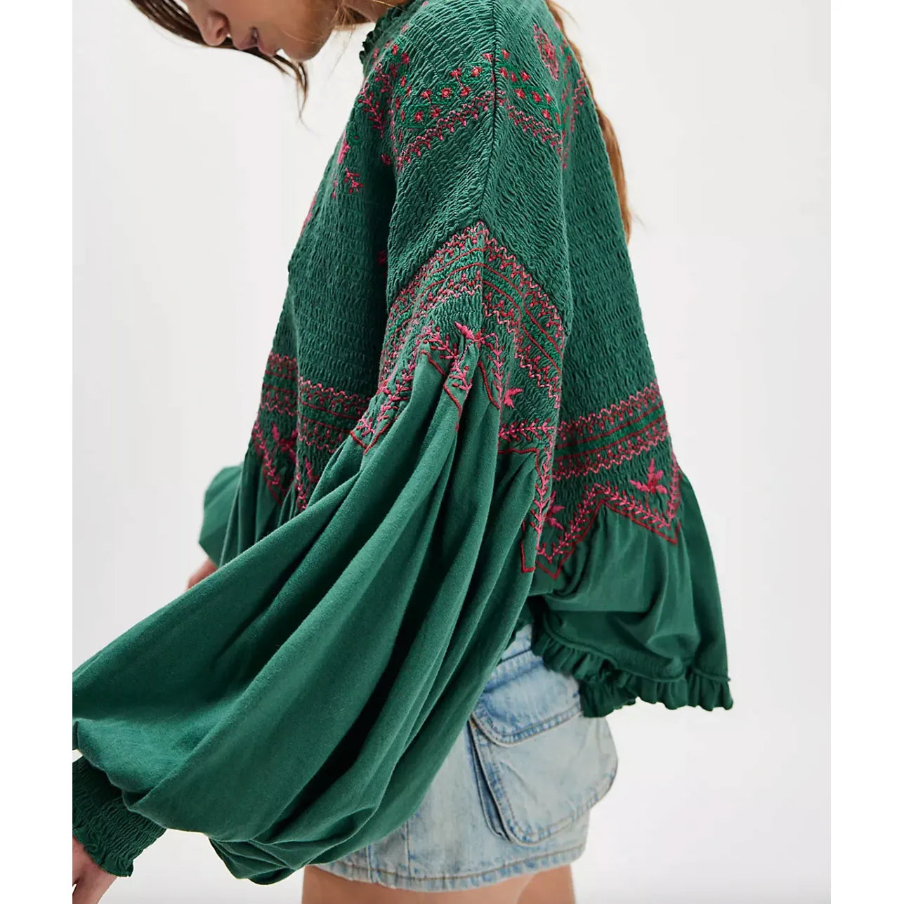 Free People Holly Knit Top Green Combo