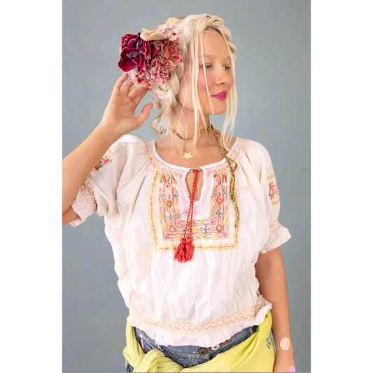 Magnolia Pearl Chrissy Folk Blouse in Moonlight