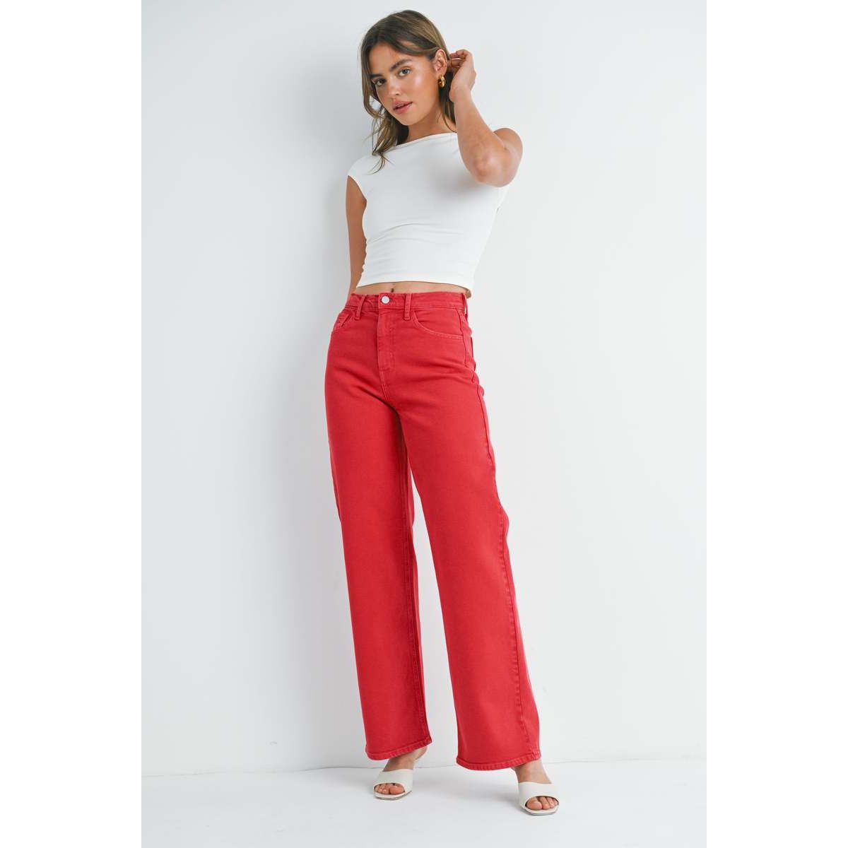 Just Black Denim The Relaxed Wide Leg Denim in Vintage Red