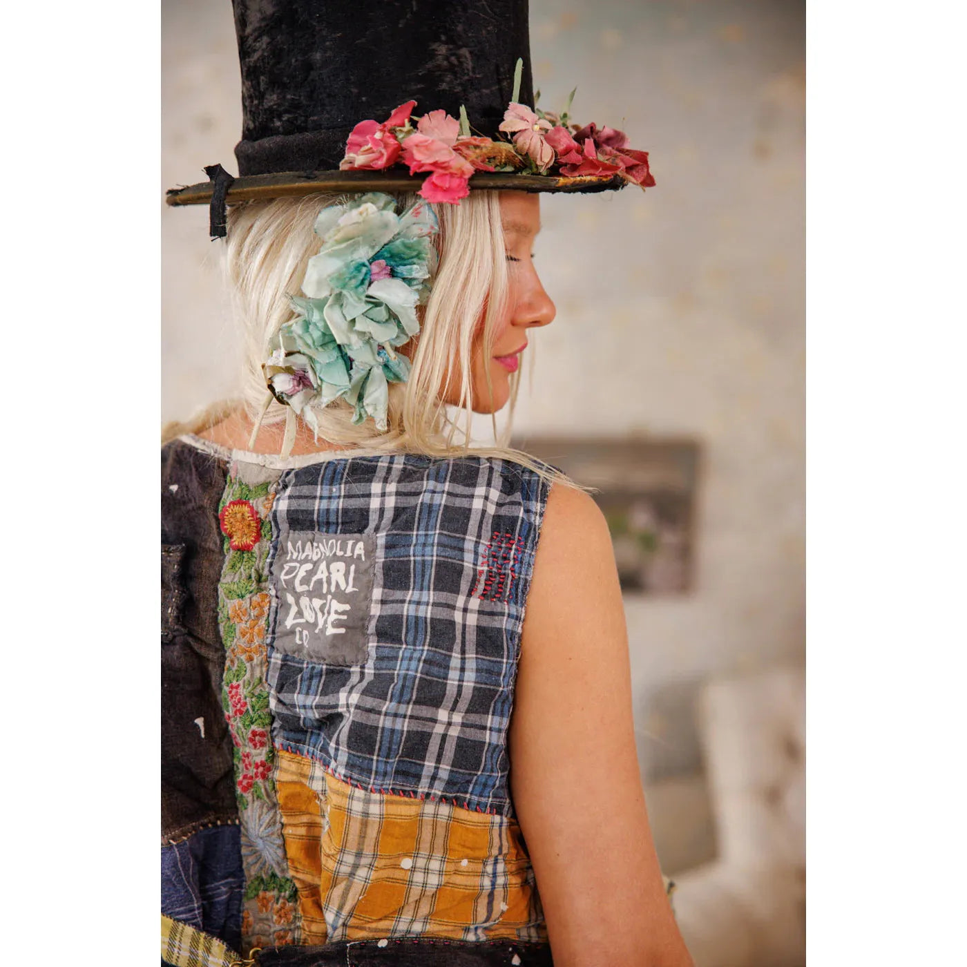 Magnolia Pearl Patchwork Andriy Vest in Madras Yellow 084