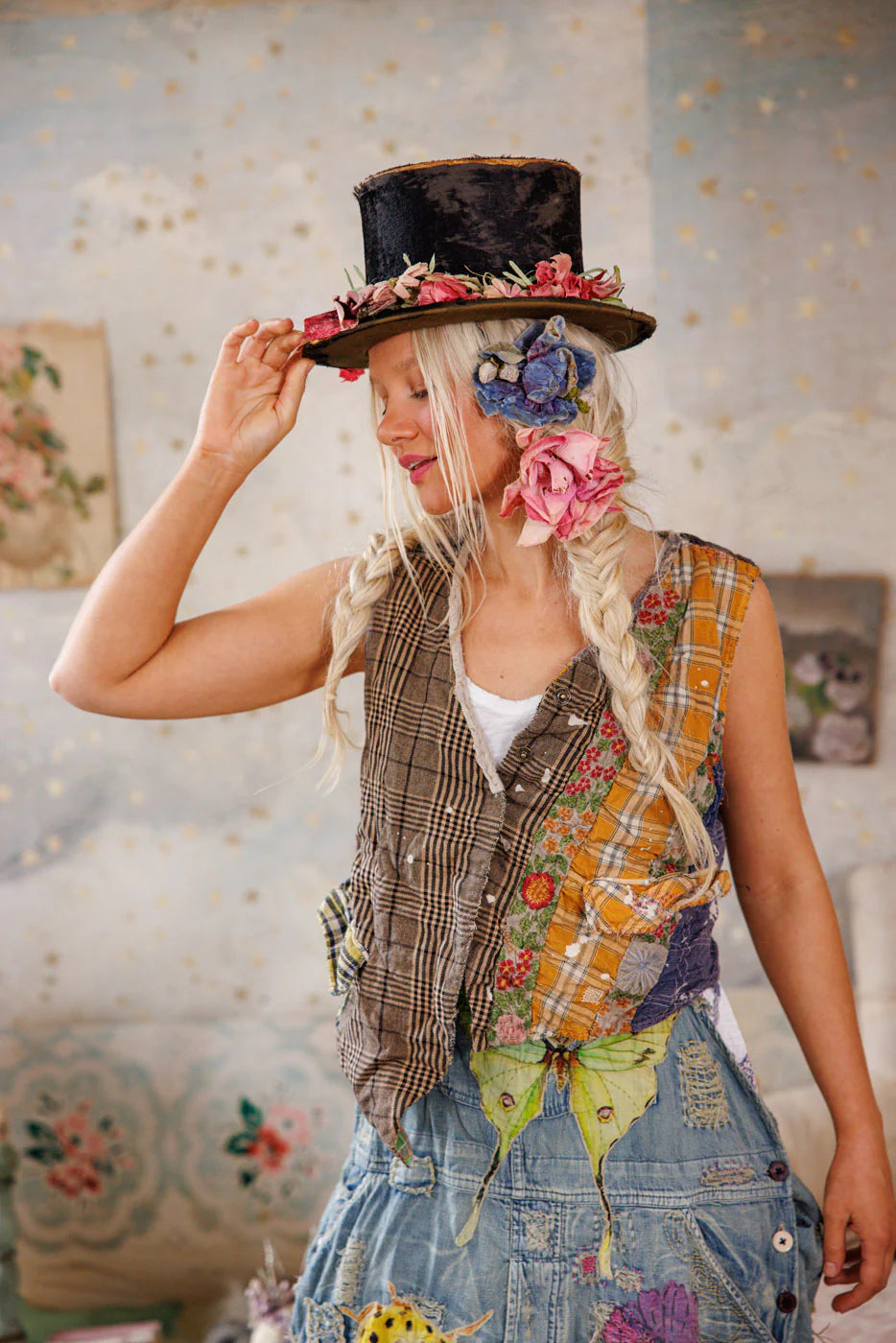 Magnolia Pearl Patchwork Andriy Vest in Madras Yellow 084