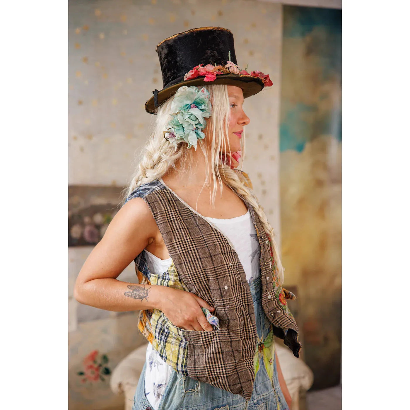 Magnolia Pearl Patchwork Andriy Vest in Madras Yellow 084