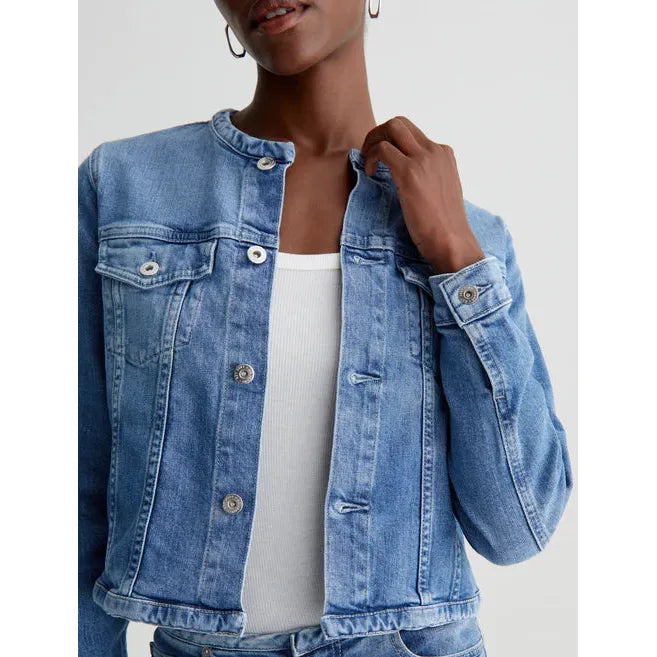 AG Jeans Eleanor Collarless Jean Jacket in Picture Perfect Wash